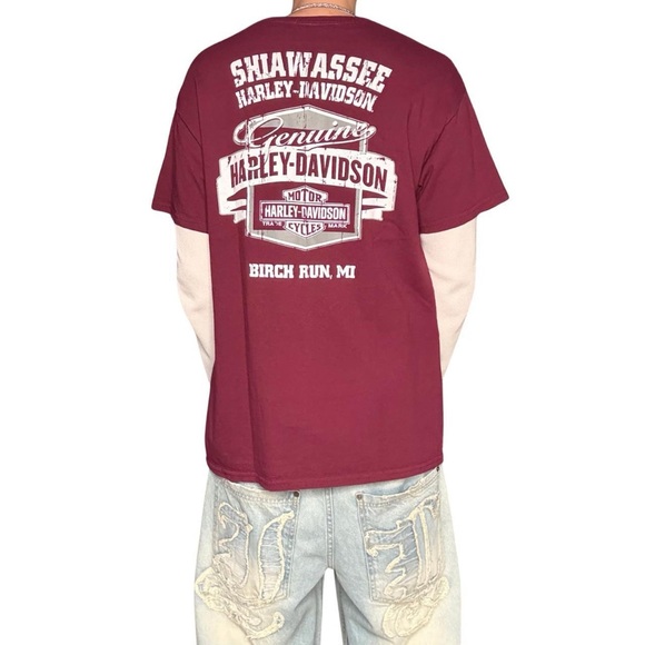 Y2K Harley Davidson Tee maroon red size L biker skater Vtg - Picture 2 of 8